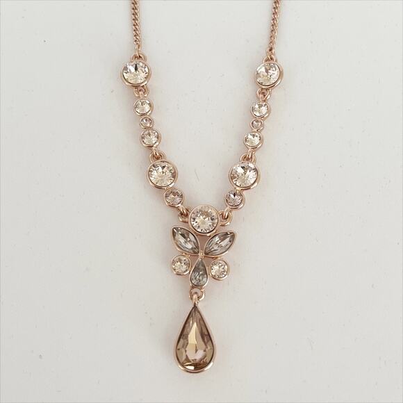 GIVENCHY Vintage Crystal Rose Gold Pear Y Drop Necklace Pendant - Picture 1 of 8
